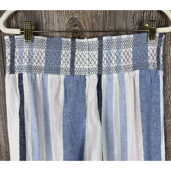 Indigo Rein Linen Blend Striped Wide Leg Pants Elastic Waist Pull-On Size L - Picture 4 of 11